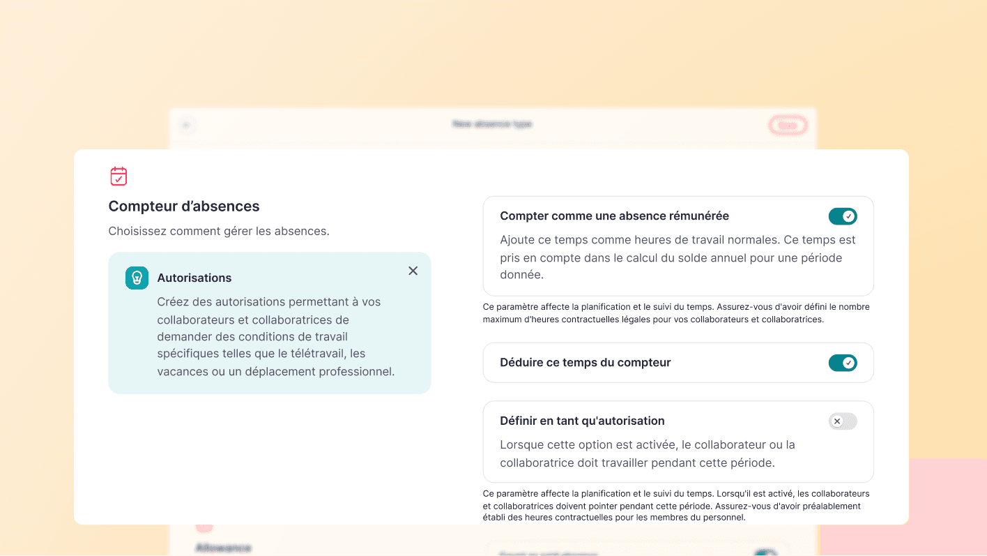 Absences rémunérées dans les paramètres d'absence