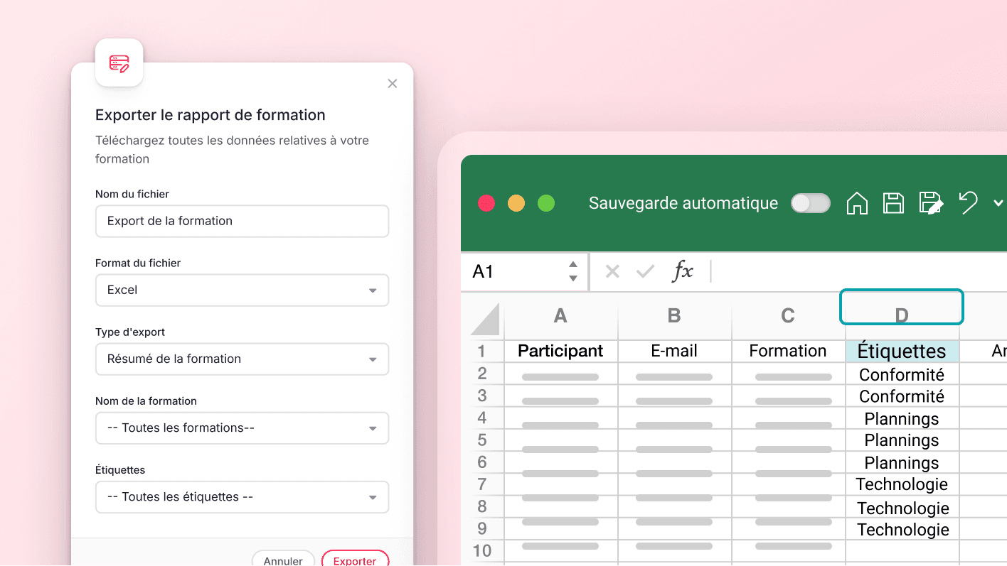 Utilisez les étiquettes de formation dans vos exports