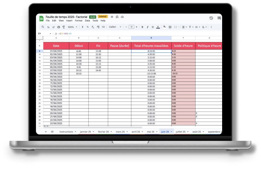 Calculer les heures de travail sur Excel