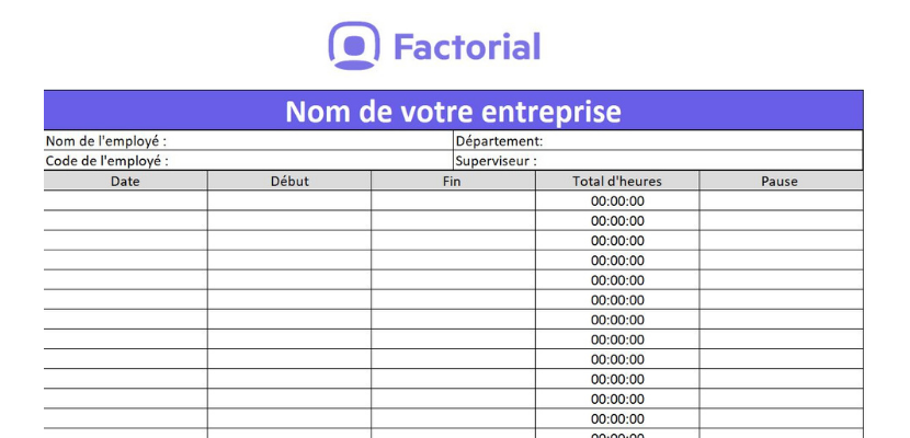 Modele De Feuille De Temps Excel A Telecharger Gratuitement Factorial