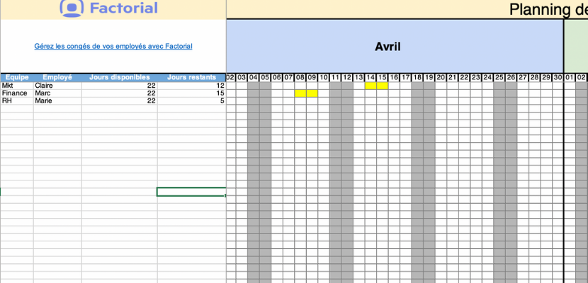 Planning Des Conges Du Personnel Avec Excel 2020 Modele Gratuit