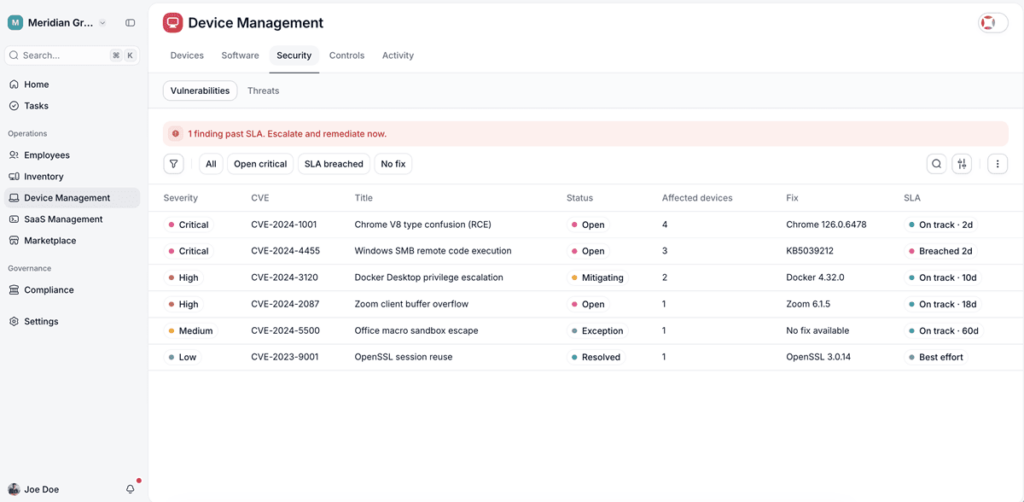 sécurité des appareils dans Factorial IT