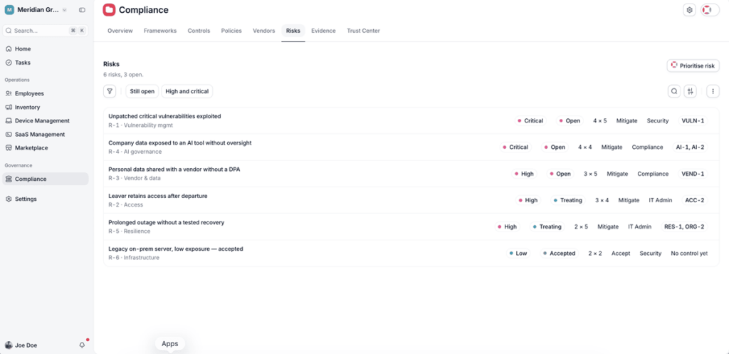 gestion des risques dans Factorial IT